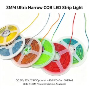 5V 12V 24V 3mm COB Strip Light 400LEDs M High Density Flexible LED Tape Light For Cabinet And Custom Lighting Ultra Thin Dimmable Cuttable Indoor Lighting For Kitchen Wardrobe Under Cabinet Closet