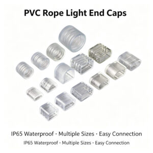 Universal Waterproof IP65 PVC Rope Light End Caps Round Flat Square Model Strip Light Sealing Cover Joint Connection Fitting For Outdoor Indoor Lighting Project Installation