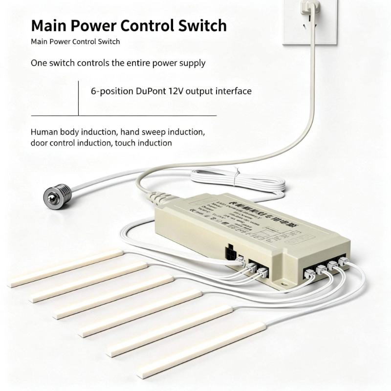 12V 24V LED Cabinet Power Supply DuPont Interface Smart Wardrobe Transformer With PIR Motion Hand Sweep Touch Sensor Switch For Home Kitchen Bathroom Closet Under Cabinet Lighting - 图片 3