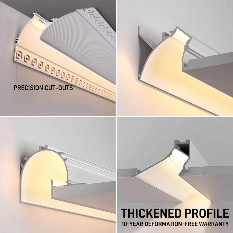 .Surface Mount Crown Molding LED Aluminum Profile No Slotting Cornice Channel Linear Ceiling Light with Hidden Driver Space Easy to Install Suitable for Indoor Living Room Bedroom Kitchen Hallway Decor - 图片 2