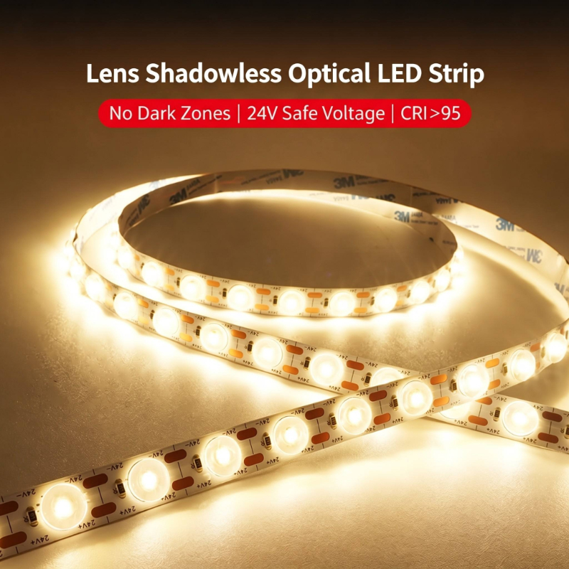 24V 18W Shadowless Optical Lens LED Strip Light 170 Degree Wide Beam Angle 12mm PCB 48 LEDs Flexible Tape Light 3000K 6500K Dimmable Color Temperature Adjustable Indoor Outdoor Decor Lighting - 图片 2