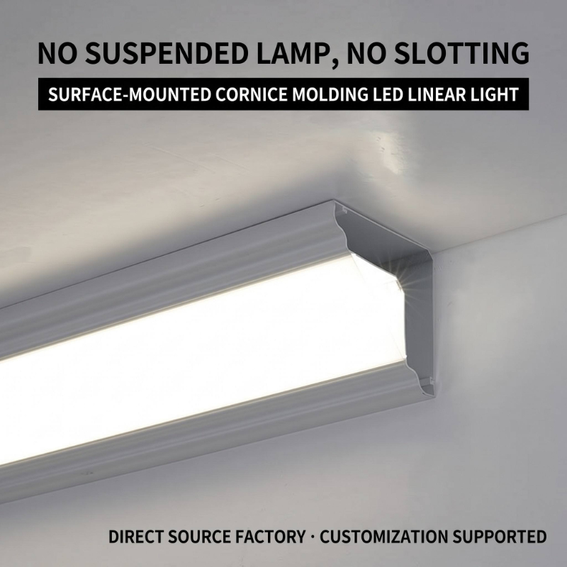 Surface Mount Crown Molding LED Aluminum Profile with Hidden Driver Space No Slotting Cornice Channel Linear Ceiling Light Ideal for Residential Commercial Indoor Decorative Lighting Fixture - 图片 2