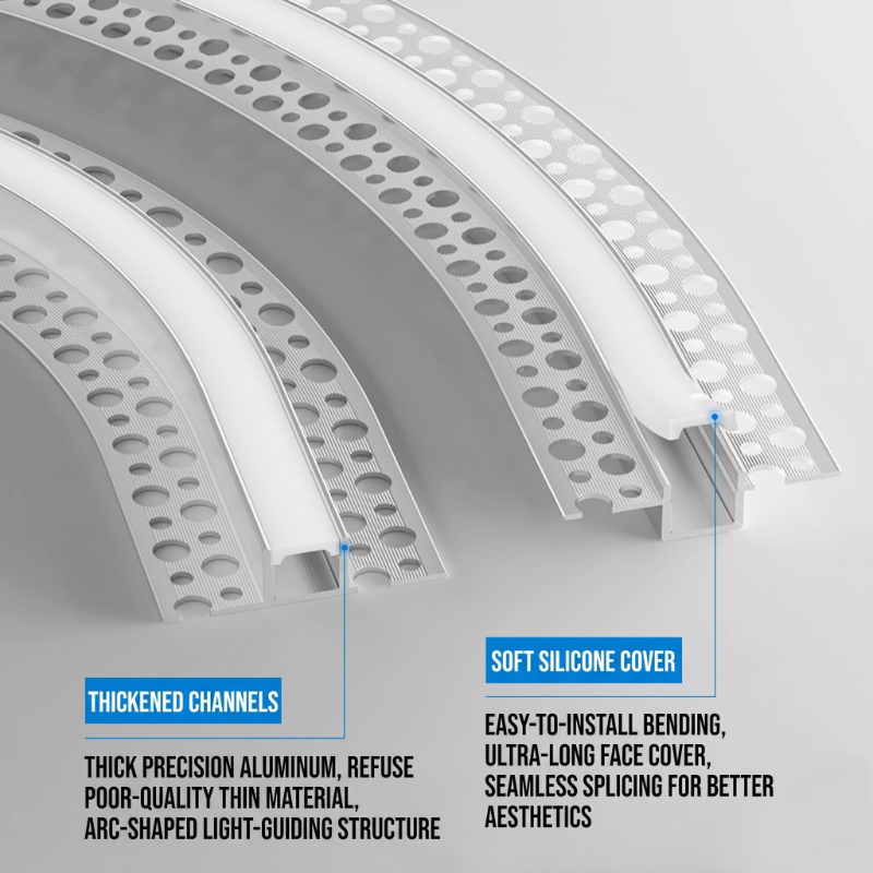 Bendable Curved LED Aluminum Profile Flexible Linear Light Recessed Ceiling Channel Arc Circular Strip Lamp with Diffuser Cover for Home Commercial Lighting - 图片 3