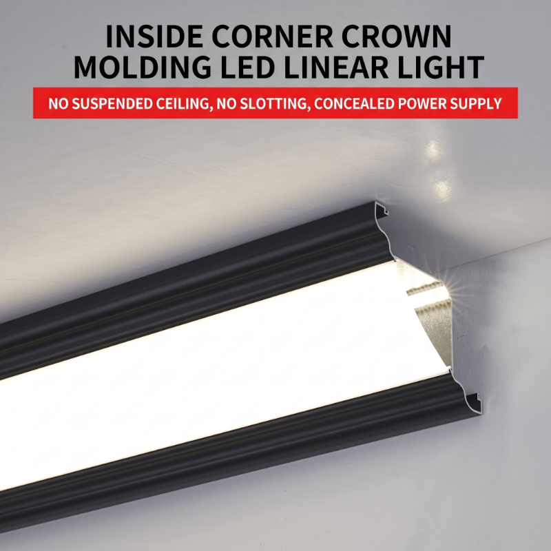 Surface Mount Crown Molding LED Aluminum Profile with Hidden Driver Space No Slotting Cornice Channel Linear Ceiling Light Ideal for Residential Commercial Indoor Decorative Lighting Fixture - 图片 3