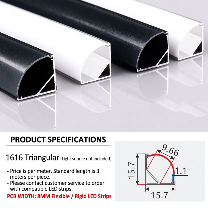 Custom Length 1M 2M 3M 1616 Triangular LED Strip Aluminum Profile 90 Degree Corner Light Bar Housing for Cabinet Kitchen Bathroom Wardrobe Under Cabinet Lighting - 图片 5