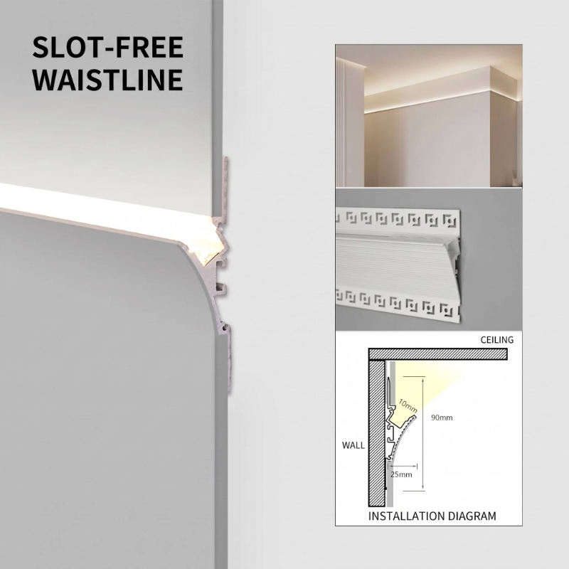 .Surface Mount Crown Molding LED Aluminum Profile No Slotting Cornice Channel Linear Ceiling Light with Hidden Driver Space Easy to Install Suitable for Indoor Living Room Bedroom Kitchen Hallway Decor - 图片 5