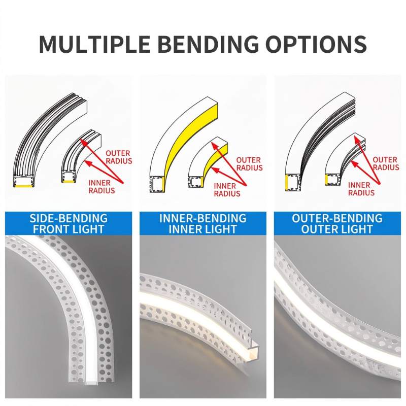 Bendable Curved LED Aluminum Profile Flexible Linear Light Recessed Ceiling Channel Arc Circular Strip Lamp with Diffuser Cover for Home Commercial Lighting - 图片 5