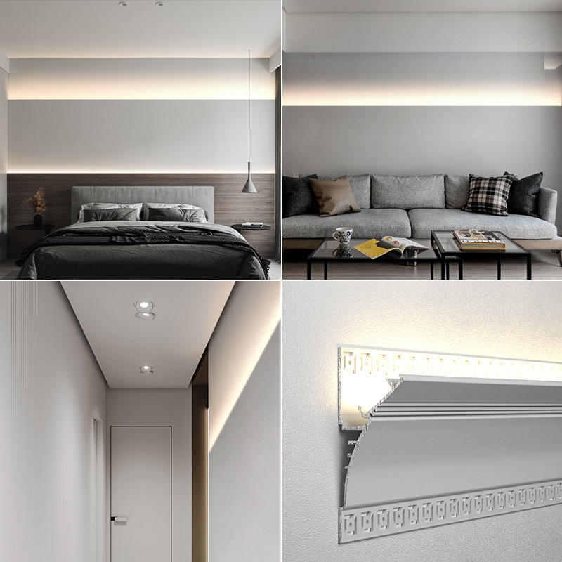 .Surface Mount Crown Molding LED Aluminum Profile No Slotting Cornice Channel Linear Ceiling Light with Hidden Driver Space Easy to Install Suitable for Indoor Living Room Bedroom Kitchen Hallway Decor - 图片 6