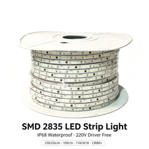 Driverless 220V High Voltage LED Strip Light Silicone Sealed IP68 Waterproof 2835 120LEDs Outdoor Flexible Ribbon Light for Garden Path Patio Yard Decor